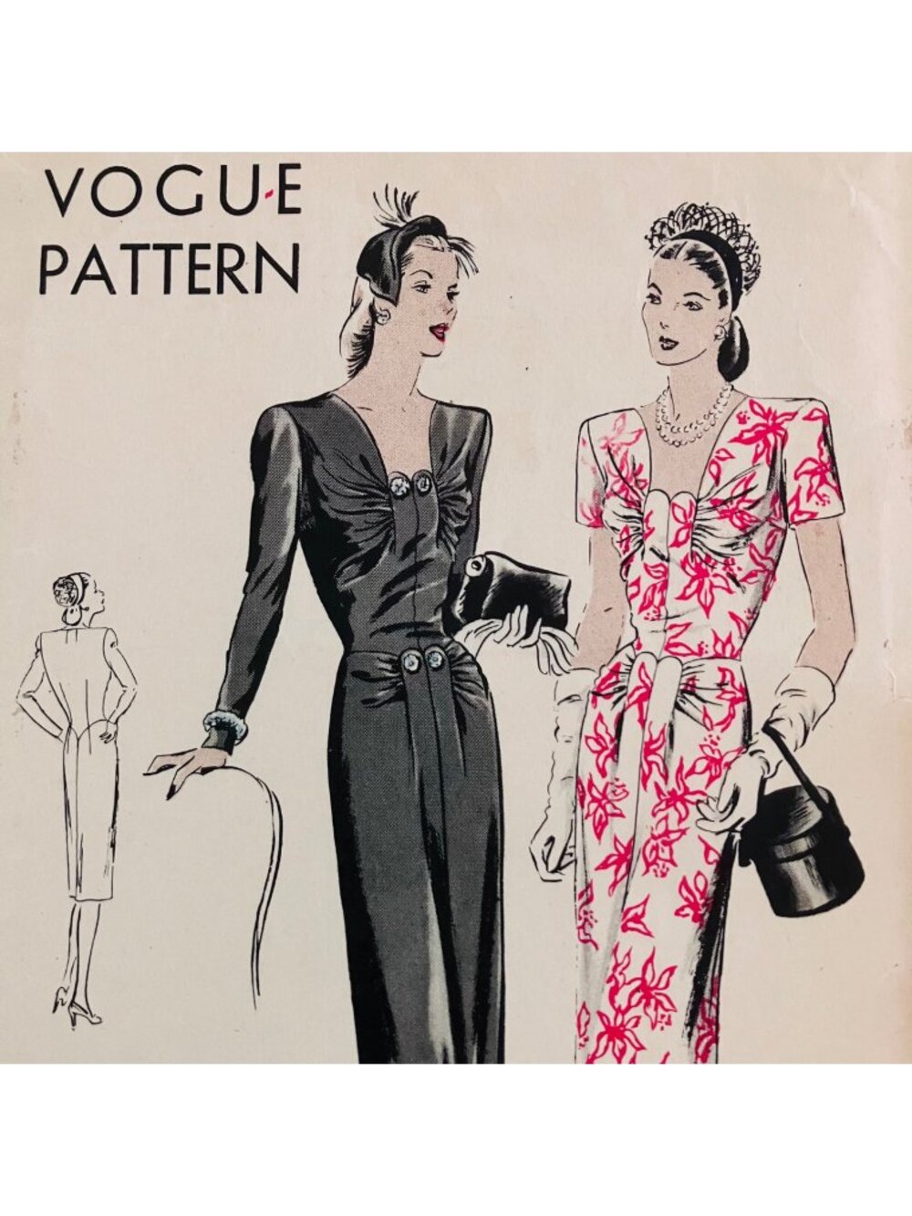 Rare 40s Vintage Vogue 5211 Day Dress Sewing Pattern Sz 12 B30 Unprinted
